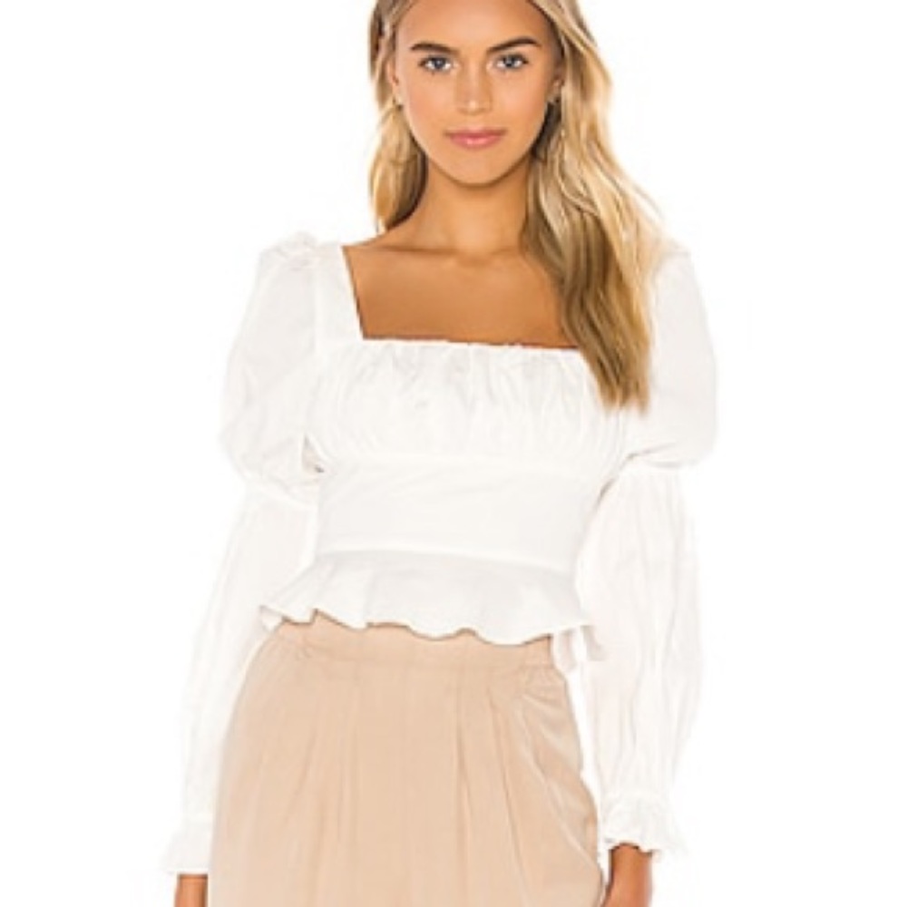 Revolve MAJORELLE White Puffy Sleeve Blouse